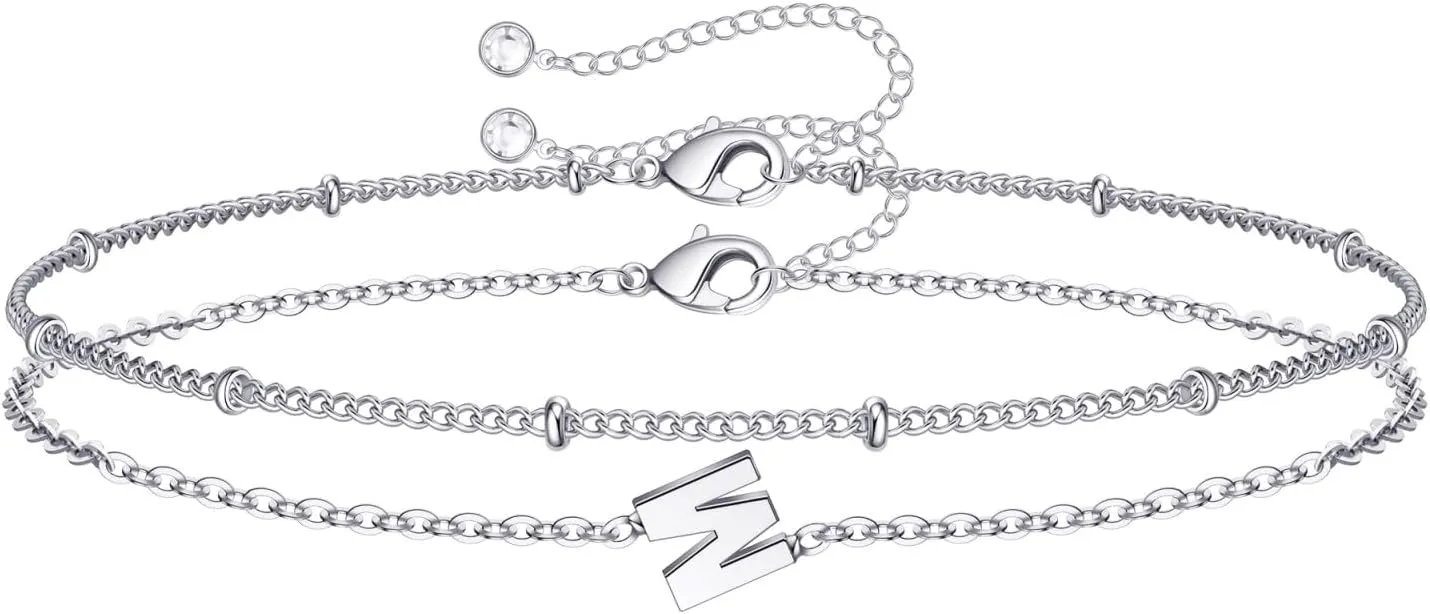 M MOOHAM Initial Bracelets for Women - Layered Letter Bracelet Initial A-Z Charm, Dainty Gold/Silver/Rose Gold Jewelry for Women Birthday Gifts Personalized Gold Jewelry Initial Bracelets