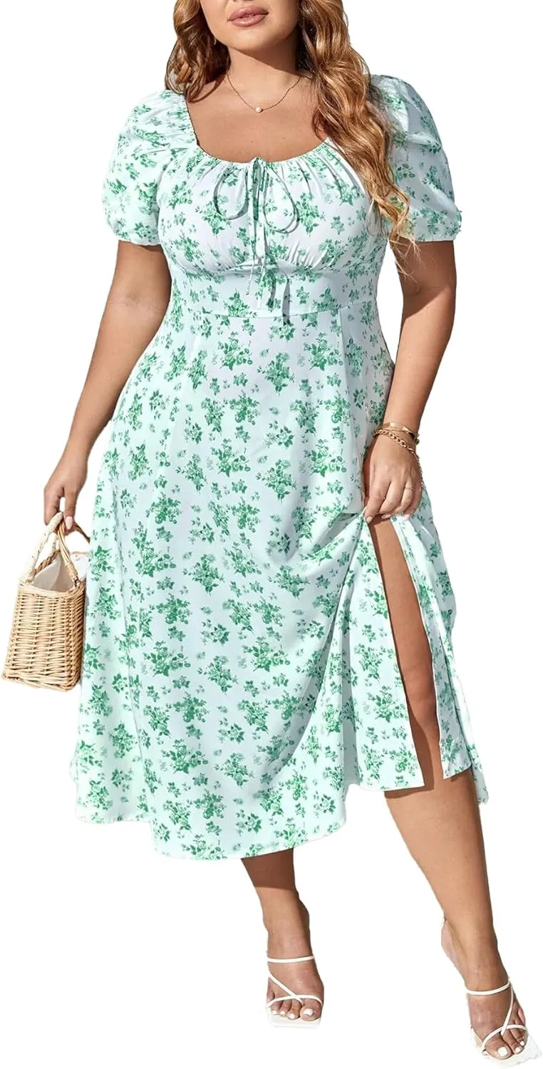 Madison Women's Floral Print Slit Midi Dresses with Side Splits