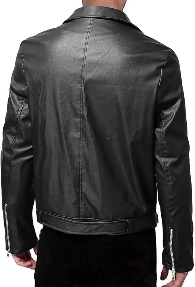 Maiyifu-GJ Mens Vintage Leather Jacket Lapel Asymmetric Zip-Up Slim Fit Biker Coat Motorcycle Faux Leather Jackets