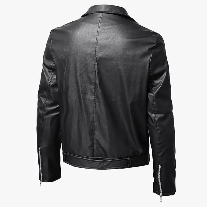 Maiyifu-GJ Mens Vintage Leather Jacket Lapel Asymmetric Zip-Up Slim Fit Biker Coat Motorcycle Faux Leather Jackets