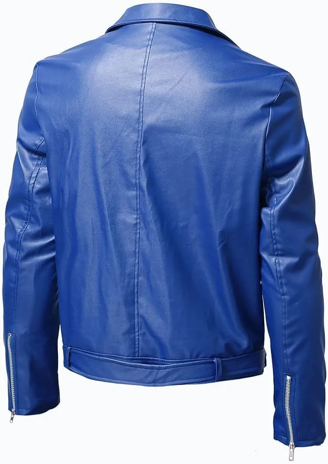 Maiyifu-GJ Mens Vintage Leather Jacket Lapel Asymmetric Zip-Up Slim Fit Biker Coat Motorcycle Faux Leather Jackets