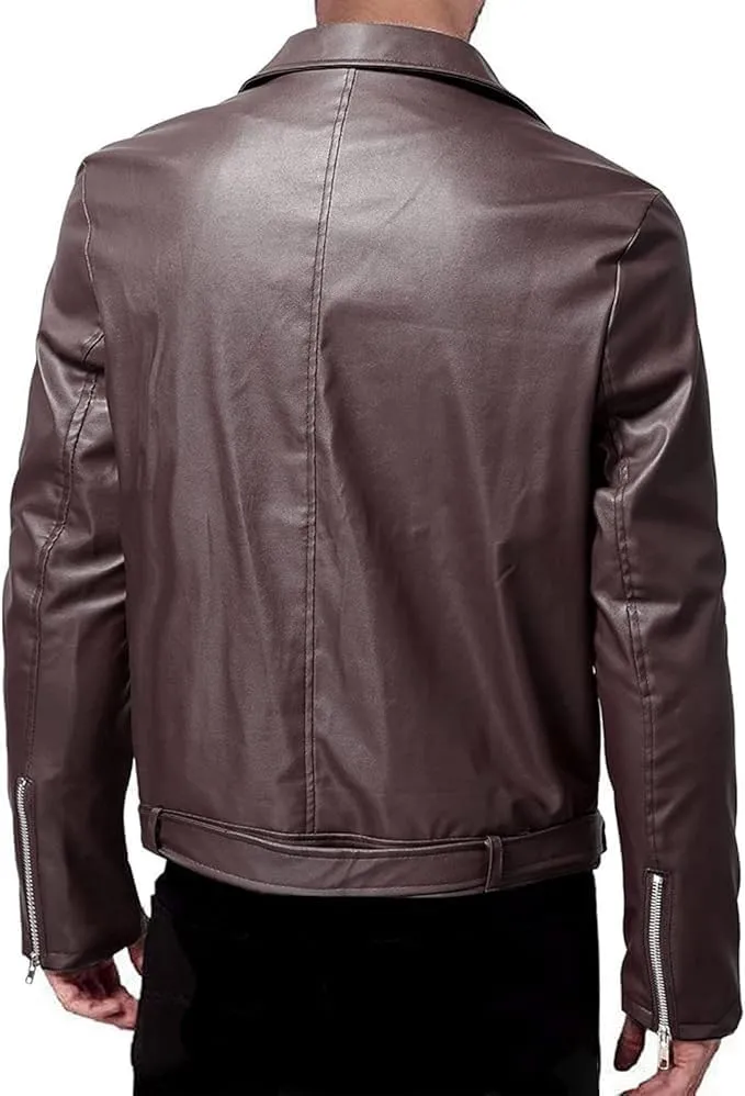 Maiyifu-GJ Mens Vintage Leather Jacket Lapel Asymmetric Zip-Up Slim Fit Biker Coat Motorcycle Faux Leather Jackets