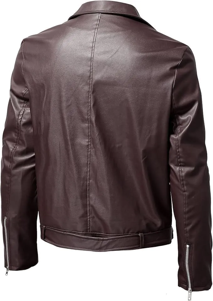 Maiyifu-GJ Mens Vintage Leather Jacket Lapel Asymmetric Zip-Up Slim Fit Biker Coat Motorcycle Faux Leather Jackets