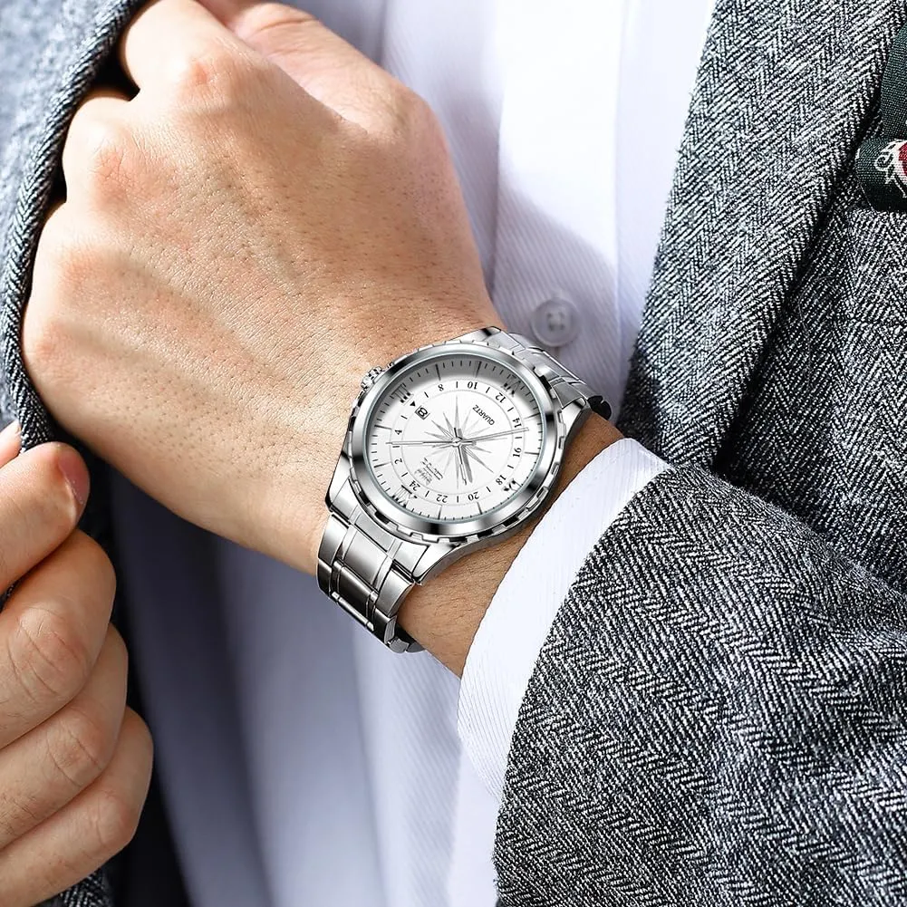 MASTOP Business Men's Watch Quatz Movement Luxury Watches for Men with Stainless Steel Strap Sapphire Glass Dial Luminous Hands and Hour Markers Waterproof