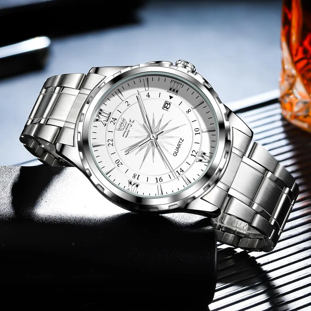 MASTOP Business Men's Watch Quatz Movement Luxury Watches for Men with Stainless Steel Strap Sapphire Glass Dial Luminous Hands and Hour Markers Waterproof