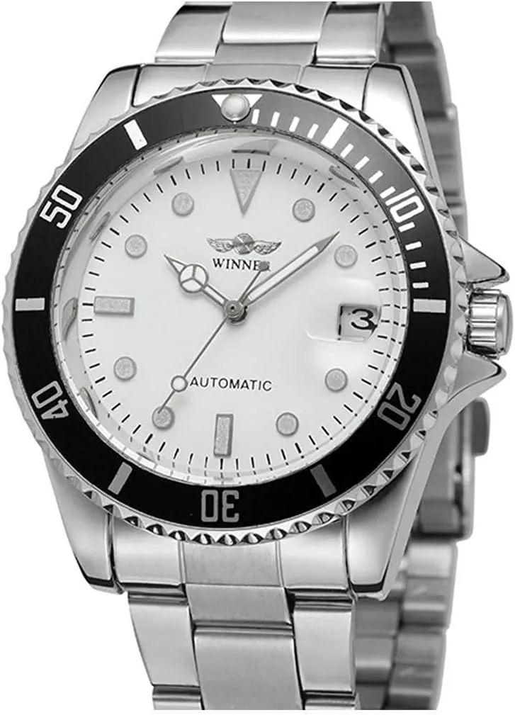MASTOP Mens Automatic Watches Luxury Stainless Steel Classic Rotatable Bezel Dress Wrist Watch with Calendar