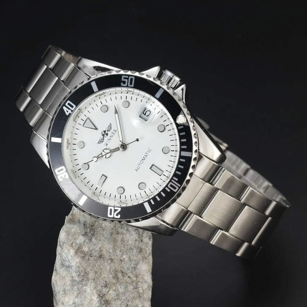 MASTOP Mens Automatic Watches Luxury Stainless Steel Classic Rotatable Bezel Dress Wrist Watch with Calendar