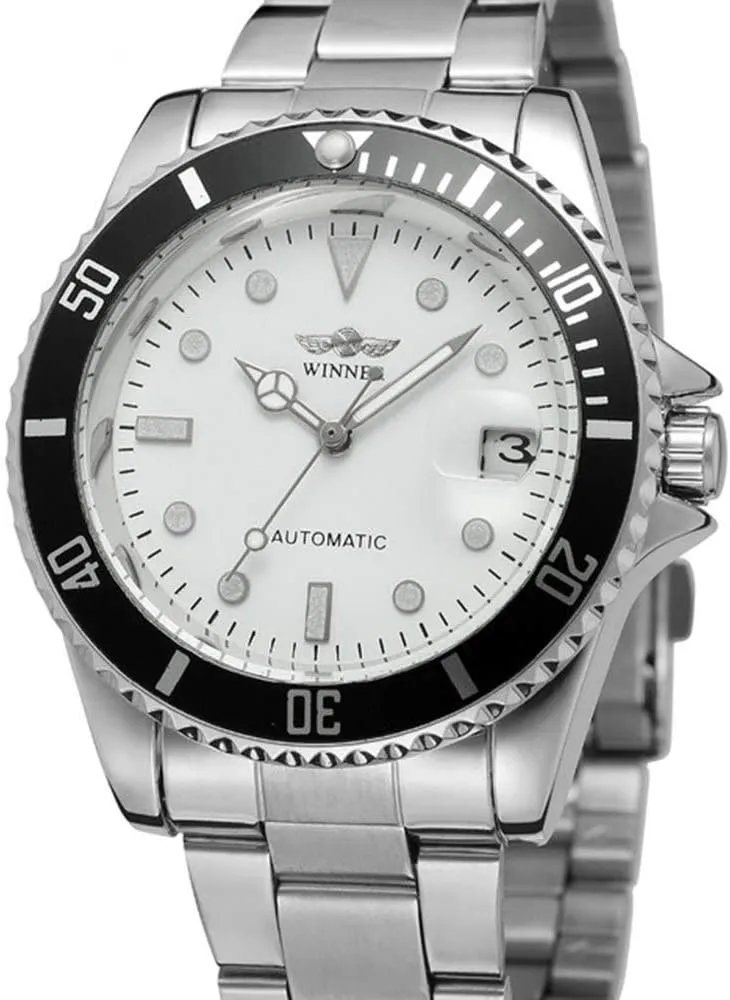 MASTOP Mens Automatic Watches Luxury Stainless Steel Classic Rotatable Bezel Dress Wrist Watch with Calendar