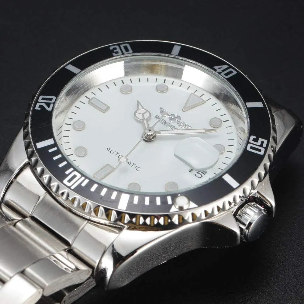 MASTOP Mens Automatic Watches Luxury Stainless Steel Classic Rotatable Bezel Dress Wrist Watch with Calendar