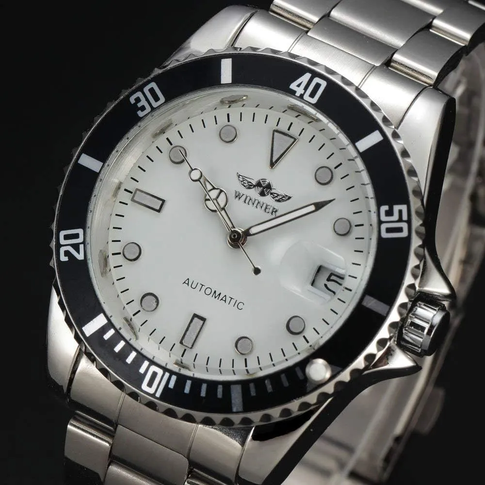 MASTOP Mens Automatic Watches Luxury Stainless Steel Classic Rotatable Bezel Dress Wrist Watch with Calendar