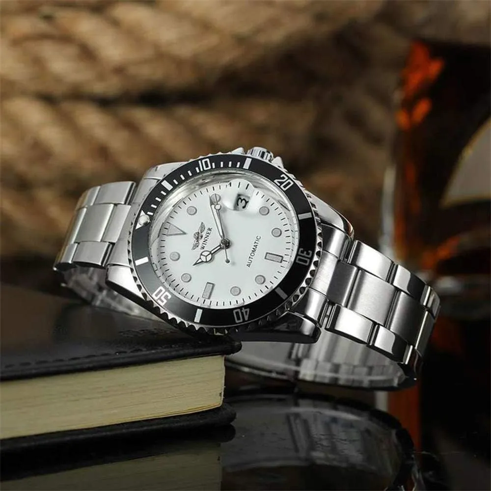 MASTOP Mens Automatic Watches Luxury Stainless Steel Classic Rotatable Bezel Dress Wrist Watch with Calendar