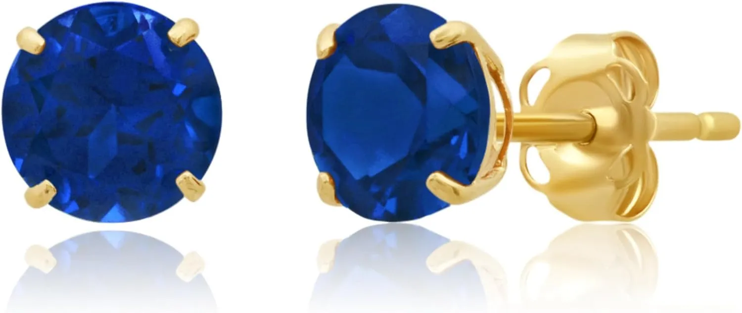 MAX   STONE 14k Gold Round Stud Gemstone Earrings - 6mm Birthstone, Real Gold Gemstone for Women