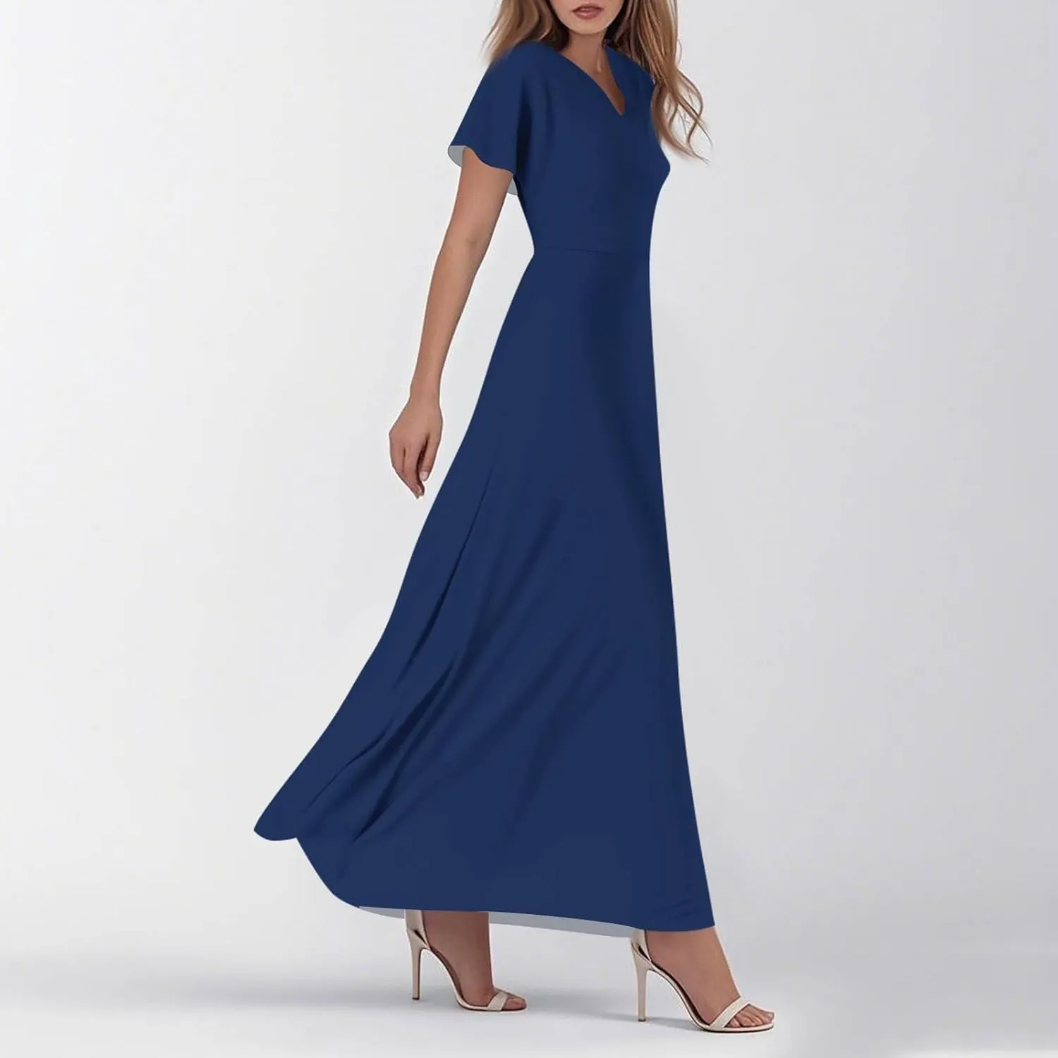 Maxi Dresses for Women 2025 V Neck Short Sleeve Dress Empire Waist Boho Summer Sundress