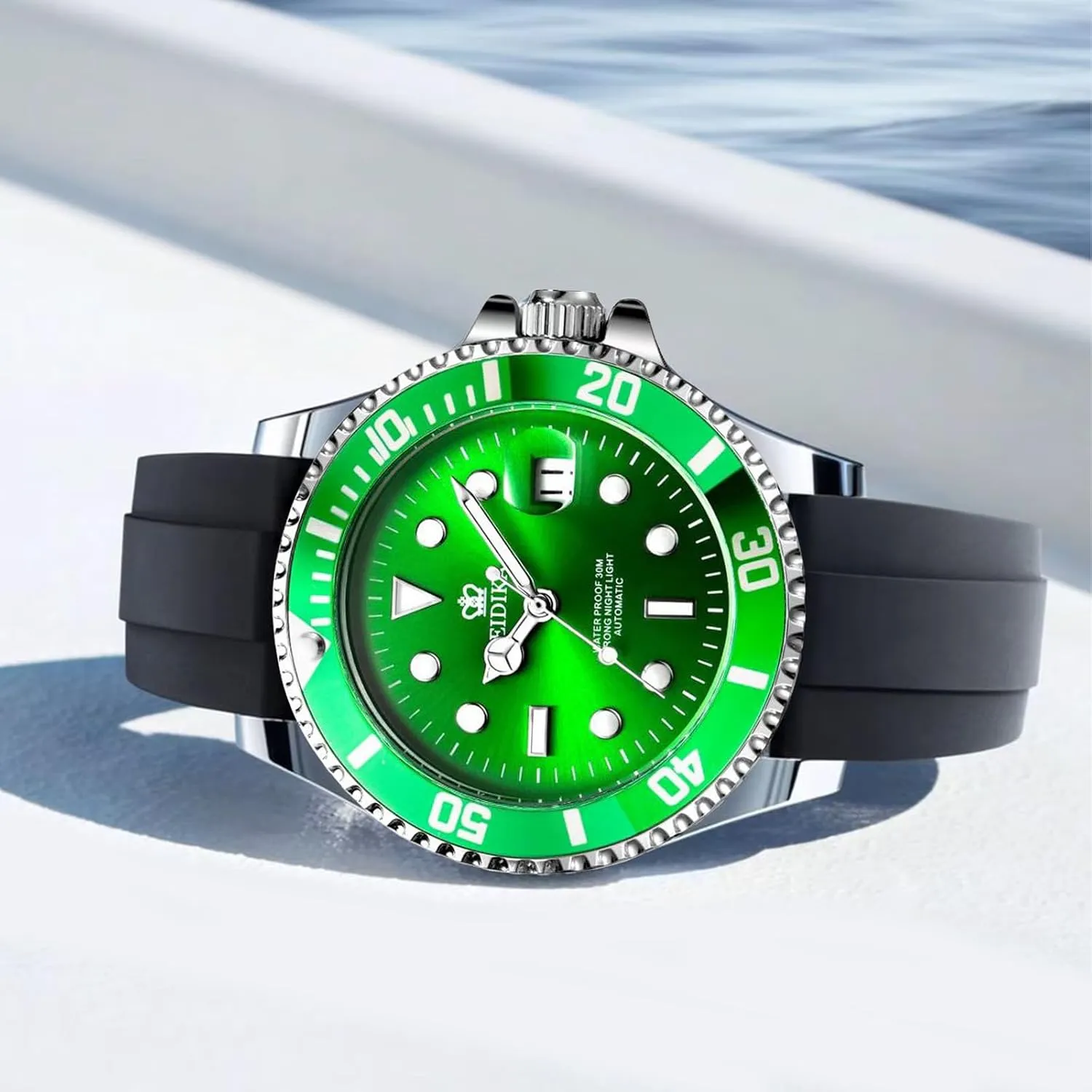 Men's Automatic Mechanical Watch - Submarine series - Date Calendar, Luminous Hands and Markers, Exhibition Caseback, Water-Resistant, Self-Winding, Use Japan-made [MIYOTA] Movement - Reliable, Sport, 43mm
