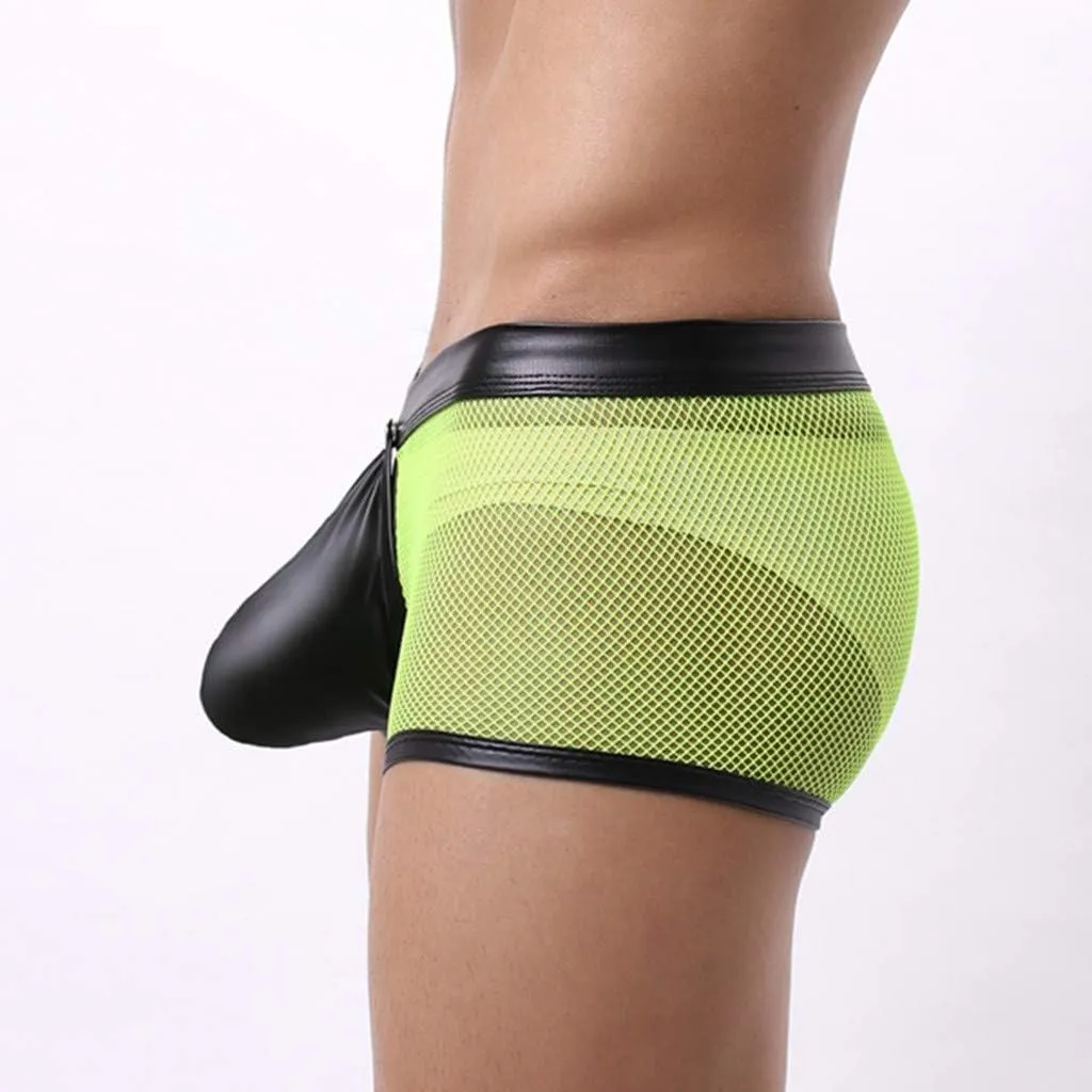 Men's Sexy Open Front Ring Boxer Briefs Hollow Pouch Trunks Underwear Cut Out Bikini Trunks Men's Undie