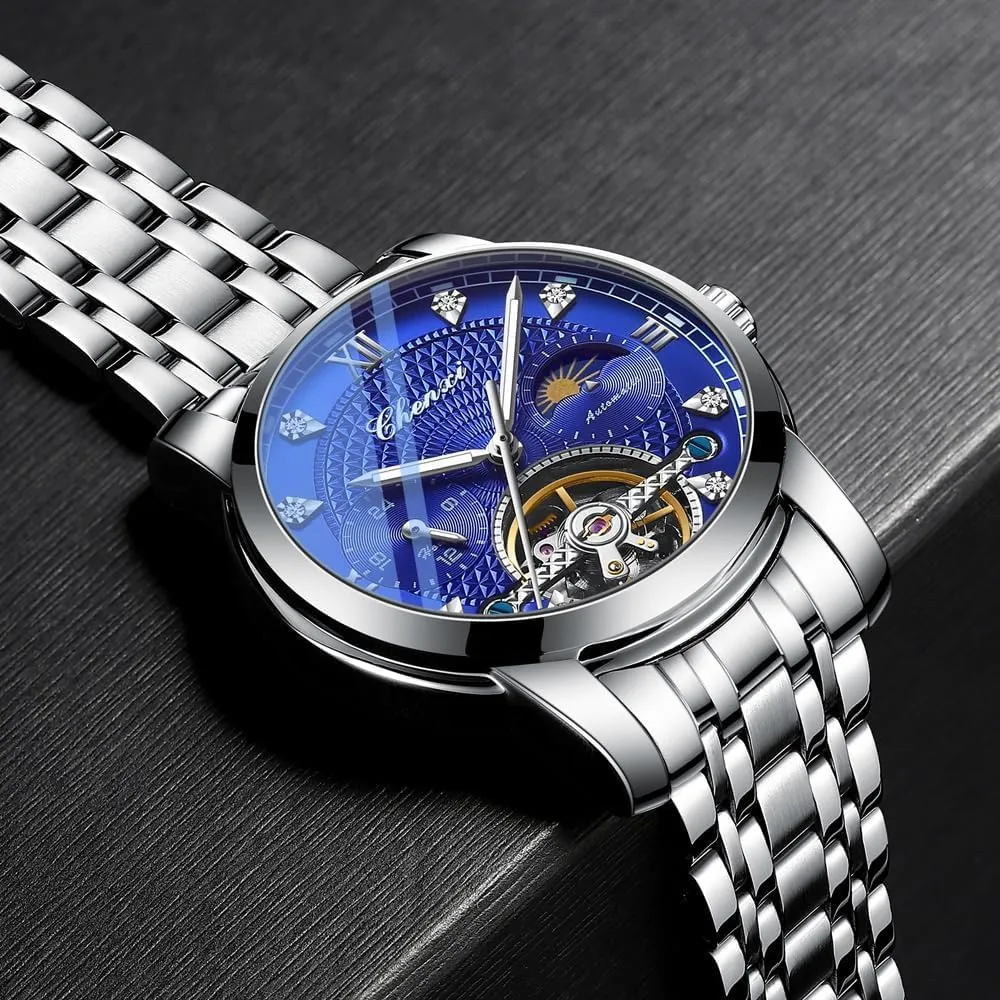 Mens Watch Luxury Stainless Steel Automatic Mechanical Tourbillon Wrist Watches for Men