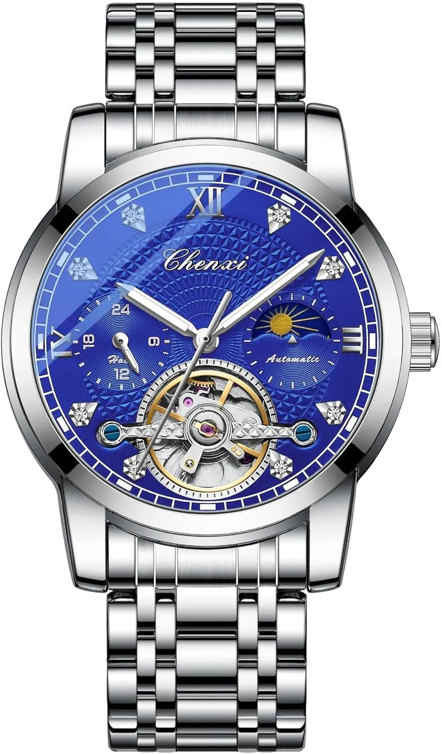 Mens Watch Luxury Stainless Steel Automatic Mechanical Tourbillon Wrist Watches for Men