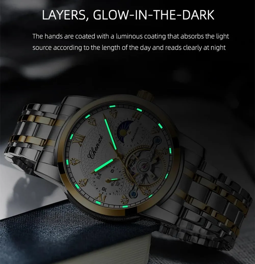 Mens Watch Luxury Stainless Steel Automatic Mechanical Tourbillon Wrist Watches for Men