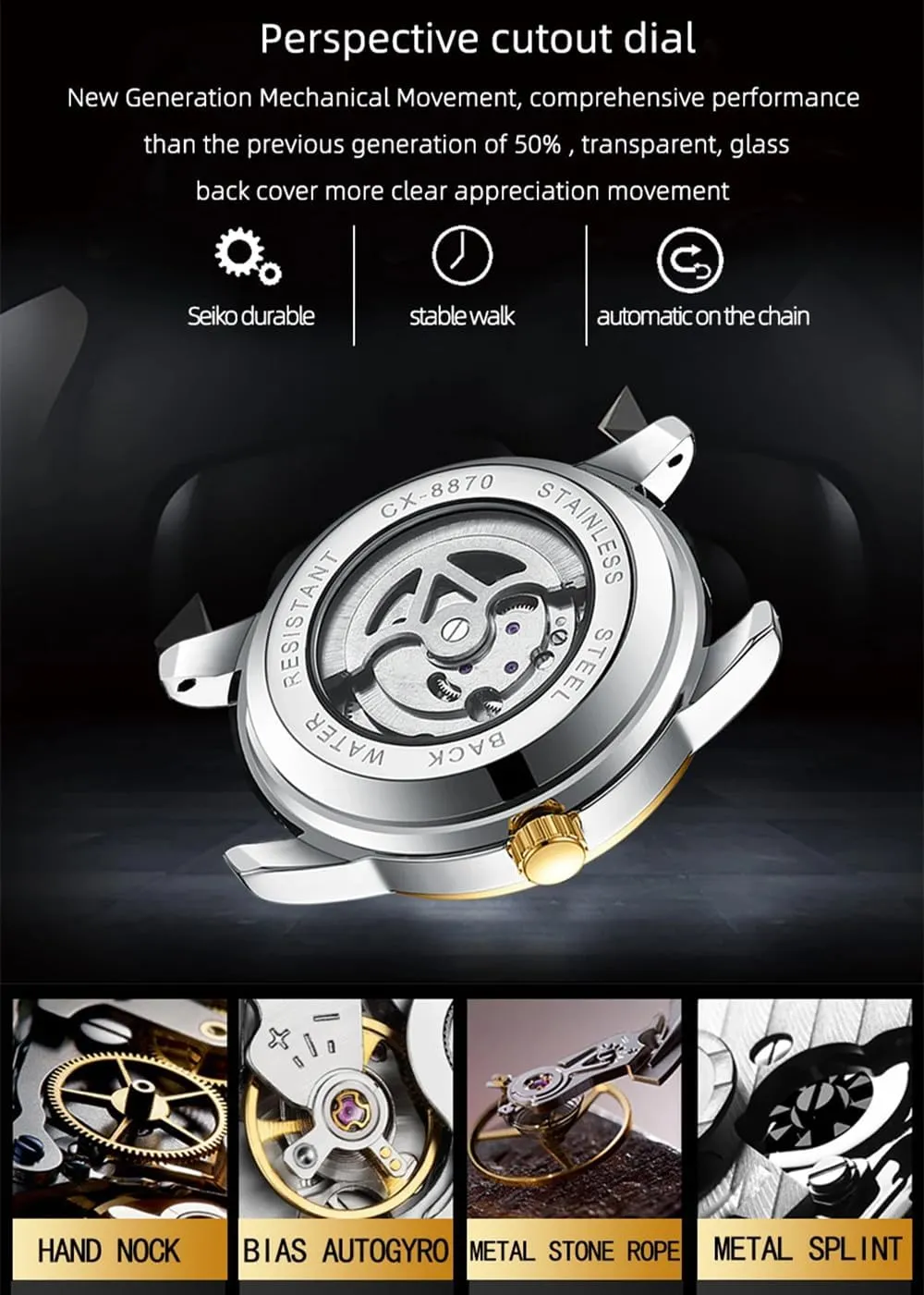 Mens Watch Luxury Stainless Steel Automatic Mechanical Tourbillon Wrist Watches for Men
