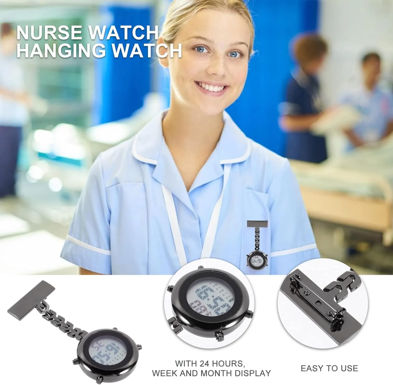 Mens Watches Digital Pocket Watch Clip on Watch for Nurses- Stainless Steel Hanging Watch Lapel Pin Watch Luminous Pocket Watch for Men Male Gifts Women Mens Watch