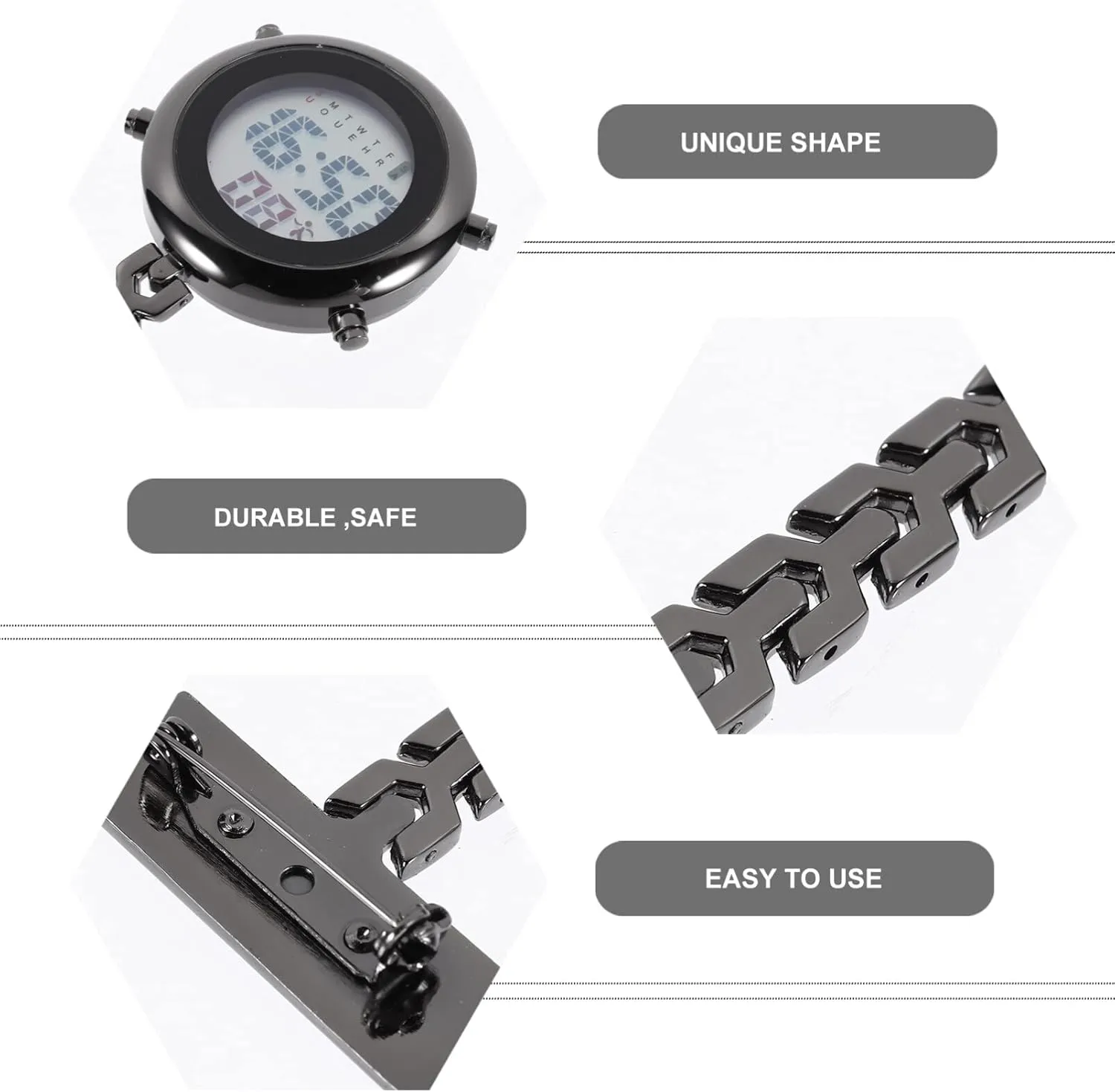 Mens Watches Digital Pocket Watch Clip on Watch for Nurses- Stainless Steel Hanging Watch Lapel Pin Watch Luminous Pocket Watch for Men Male Gifts Women Mens Watch