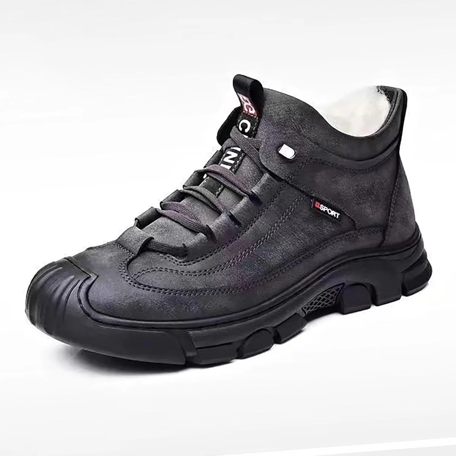 Men's Winter Lace Up Plush and Thickened Casual Soft Sole Slip Fashionable Leather Upper Mens Wide Walking Boots