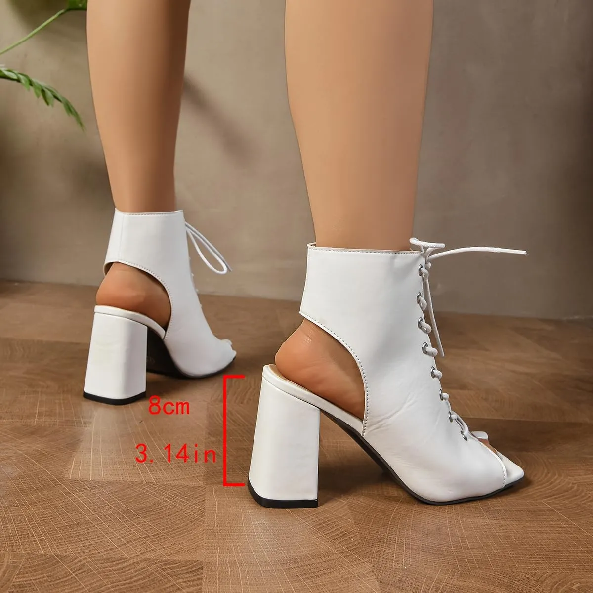 Mesh Chunky High Heel Sandals Booties for Women, Lace Up Block Heels Booties Peep Toe Ankle Boots, Sexy Breathable Fishnet Combat Short Boots Shoes