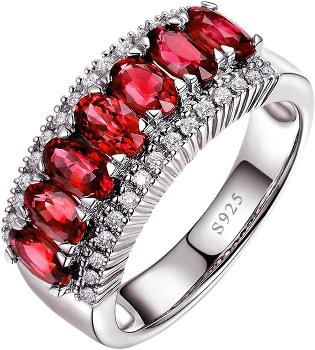 Midi Rings for Women, Oval CZ Rings for Women Engagement S925 Silver Red Rings Party Travel Jewelr Size 7