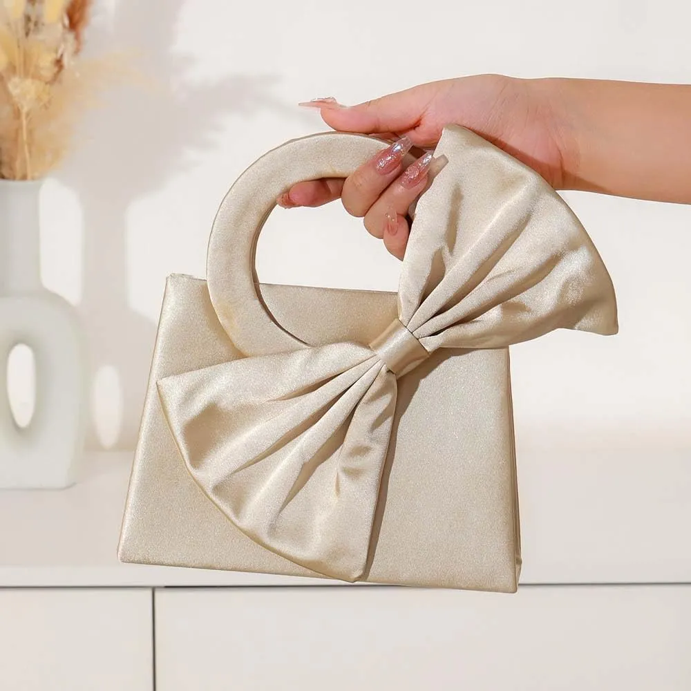 Molodo Evening Bag for Women Elegant Bowknot Evening Bag with Round Handle Trendy Clutch Purse Handbags Wedding Party