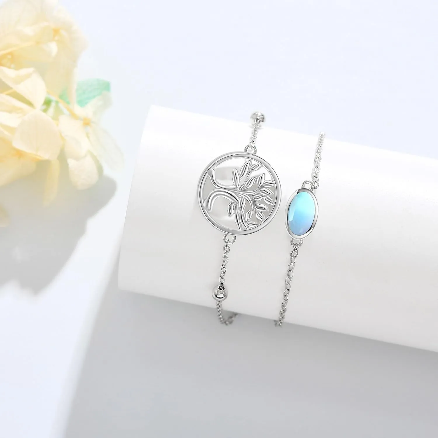 MONGAS Tree of Life/Dragonfly/Butterfly/Hamsa Evil Eye/Elephant/Daisy/Turtle Bracelets Sterling Silver Adjustable Bracelet Christmas Jewelry Gifts for Women