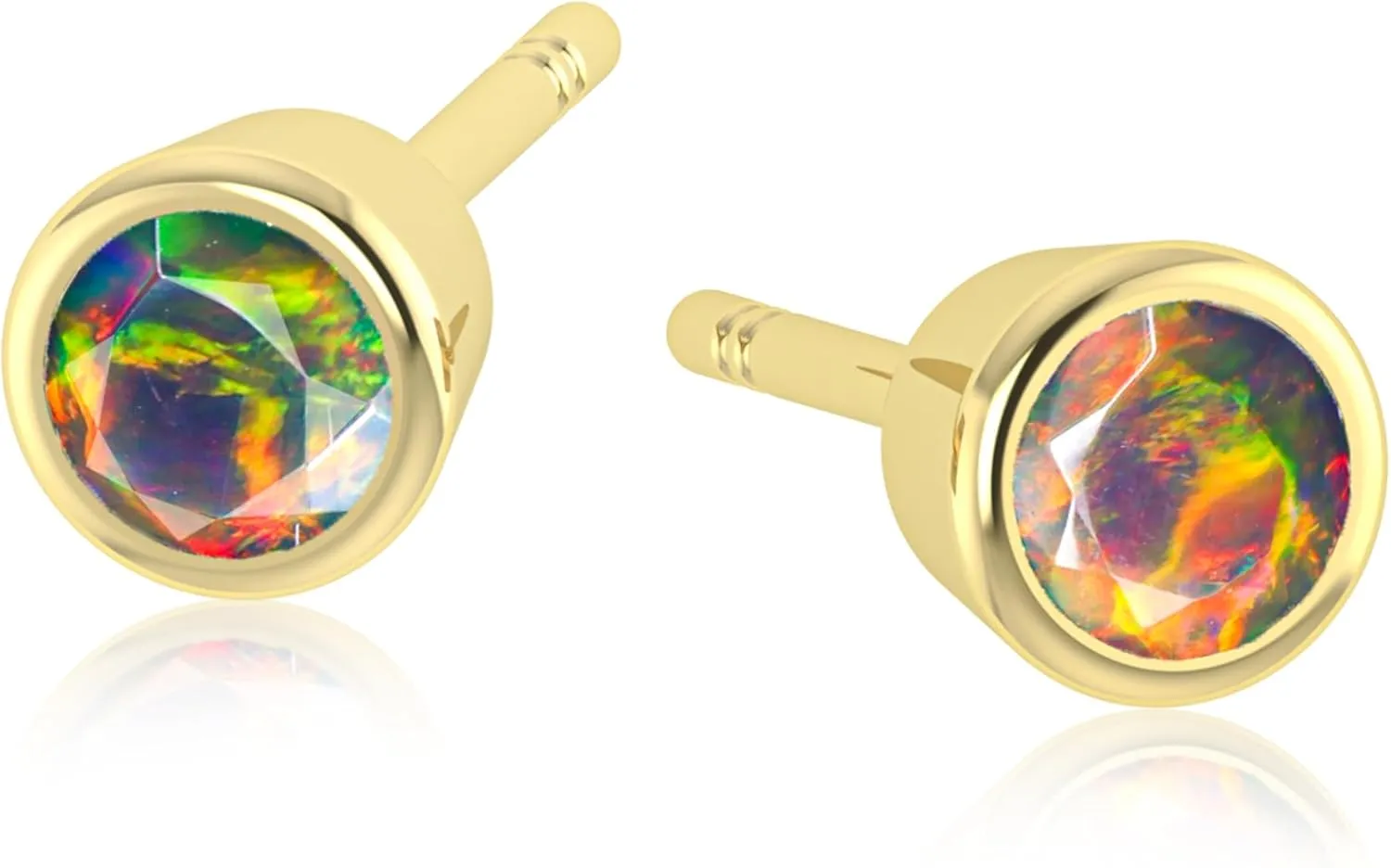 Natural Fire Opal Minimalist Stud Earring for Women | Genuine Round Opal Stud Earrings | Rainbow Fire Stud Earrings | 925 Sterling Silver/14K Gold Filled
