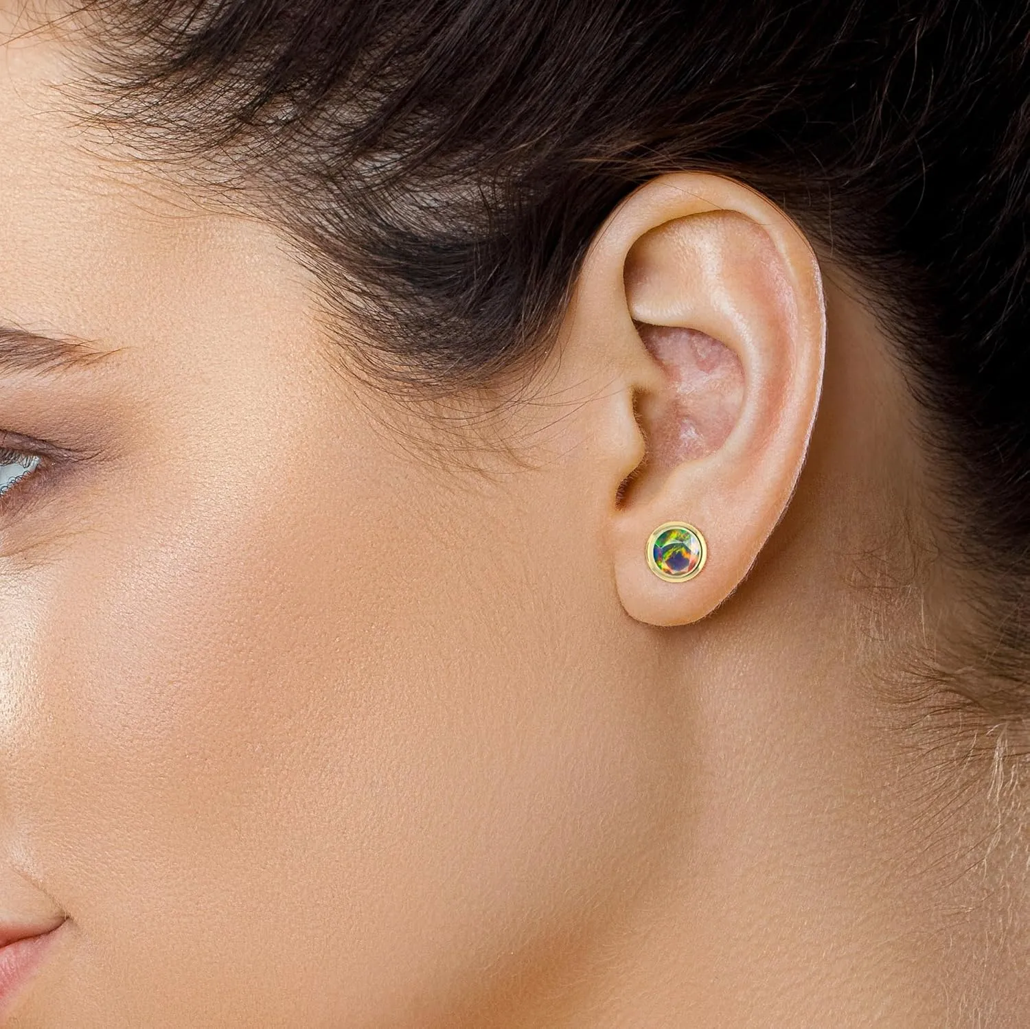 Natural Fire Opal Minimalist Stud Earring for Women | Genuine Round Opal Stud Earrings | Rainbow Fire Stud Earrings | 925 Sterling Silver/14K Gold Filled