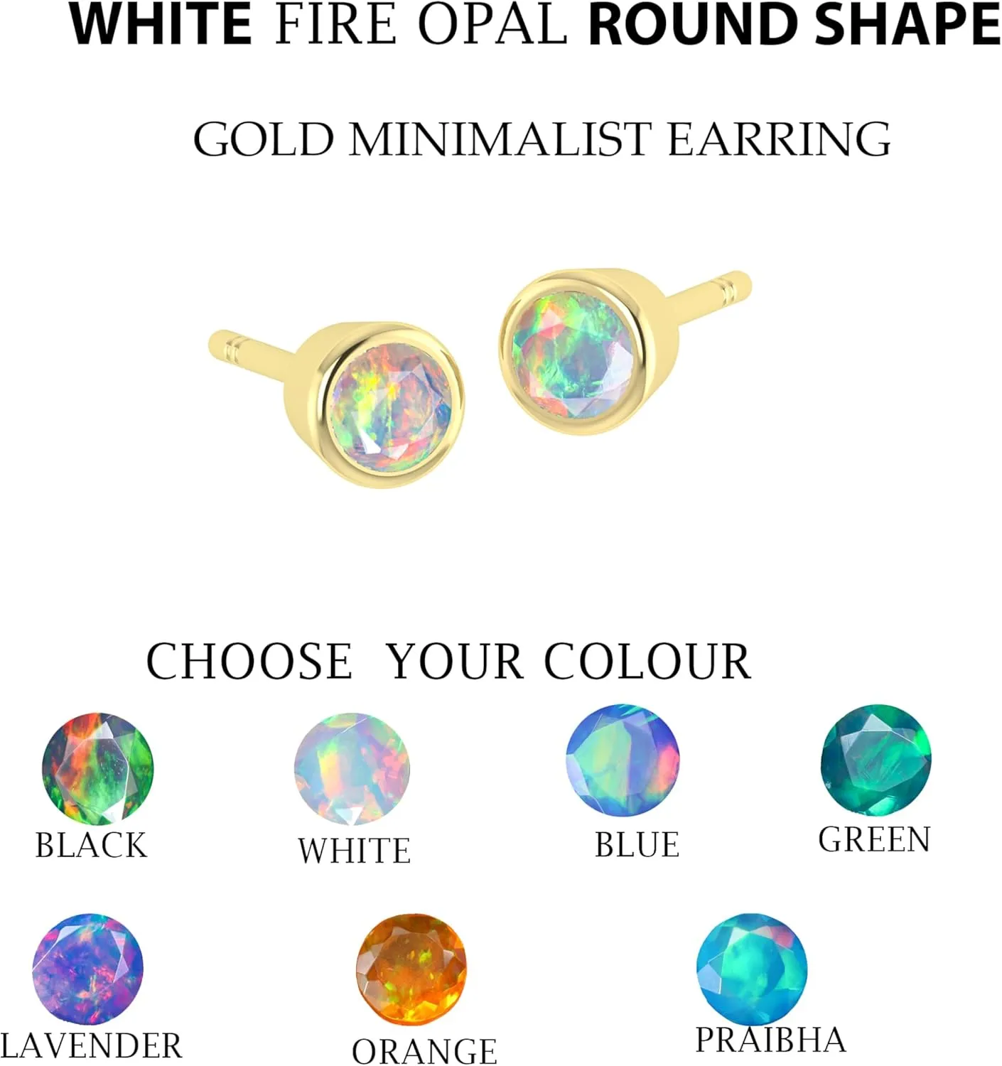 Natural Fire Opal Minimalist Stud Earring for Women | Genuine Round Opal Stud Earrings | Rainbow Fire Stud Earrings | 925 Sterling Silver/14K Gold Filled