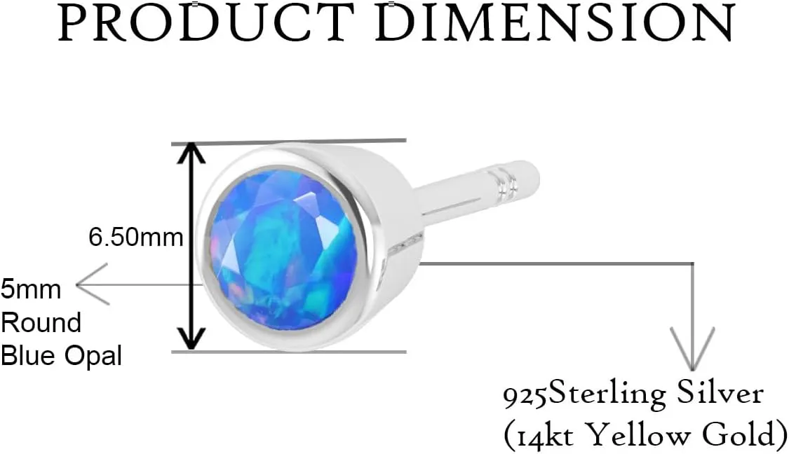 Natural Fire Opal Minimalist Stud Earring for Women | Genuine Round Opal Stud Earrings | Rainbow Fire Stud Earrings | 925 Sterling Silver/14K Gold Filled