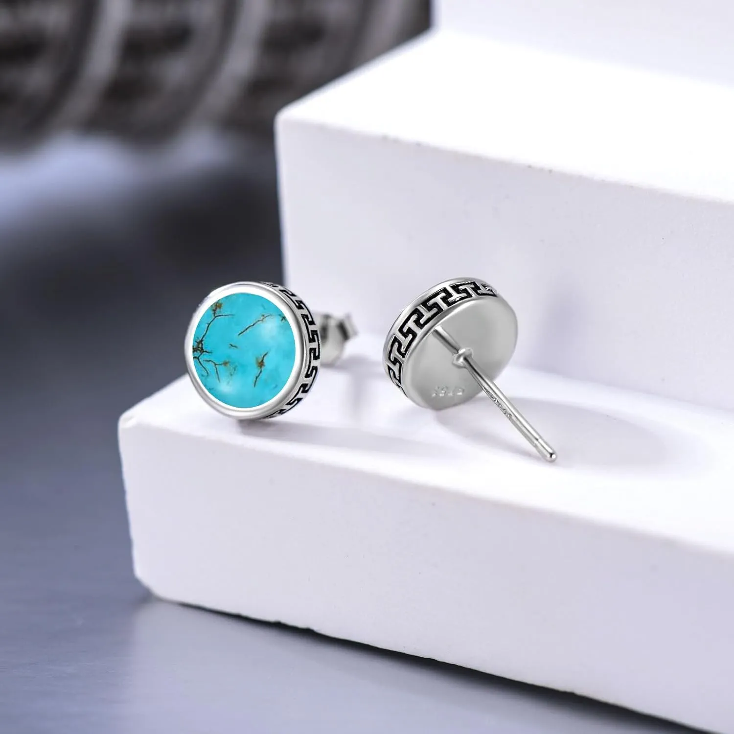 Natural Gemstone Stud Earrings for Men 925 Sterling Silver Male Earrings with Round Genuine Gemstone Jewelry Gifts for Him