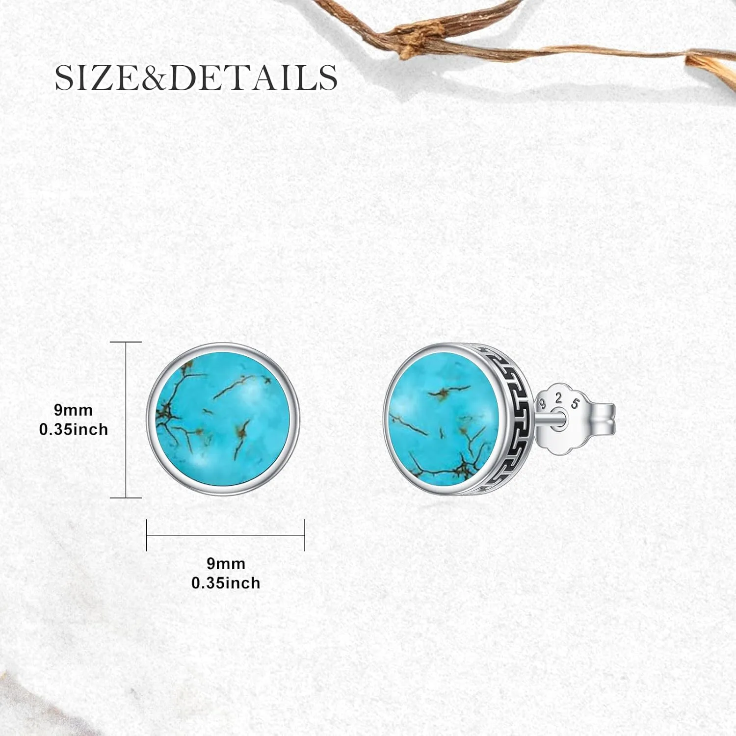 Natural Gemstone Stud Earrings for Men 925 Sterling Silver Male Earrings with Round Genuine Gemstone Jewelry Gifts for Him