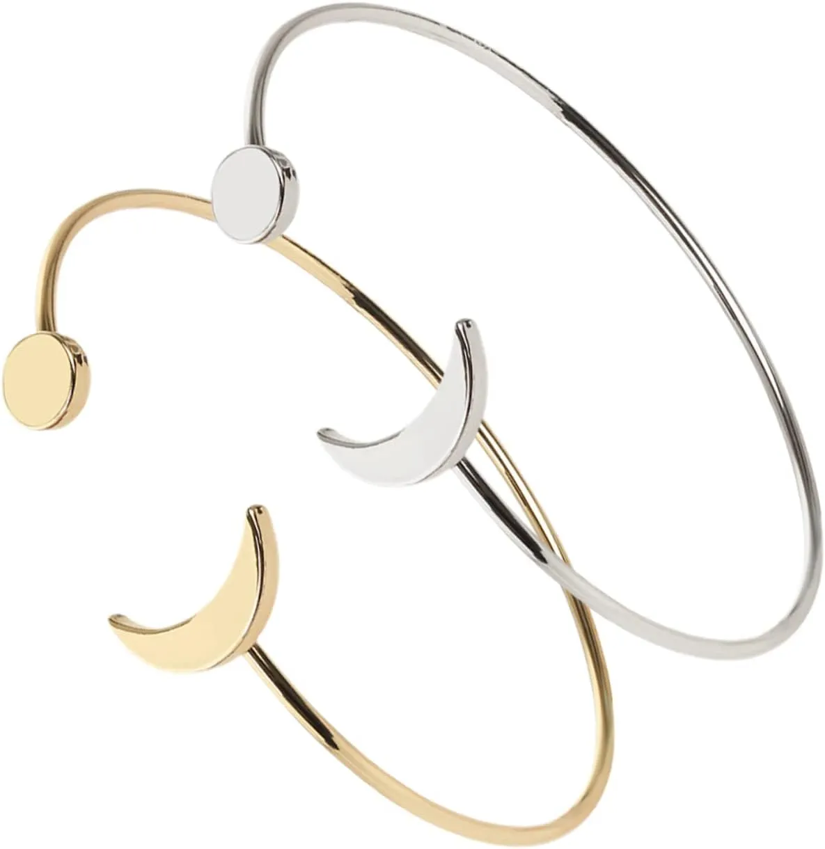 NOLITOY 2pcs Moon Bangle Bracelets Fashionable Open Geometric Jewelry for Cuff Bracelet