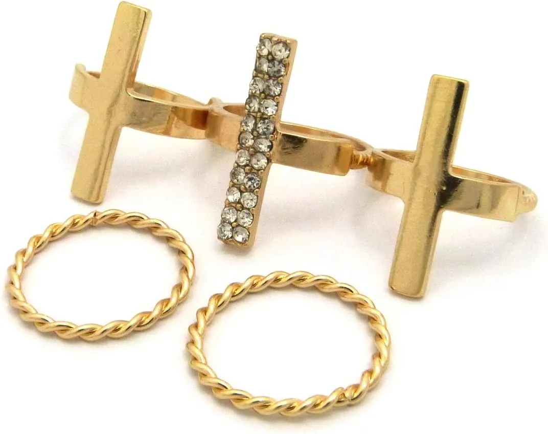 NYFASHION101 Women's Cross Bar Design 5 Piece Midi Ring Set