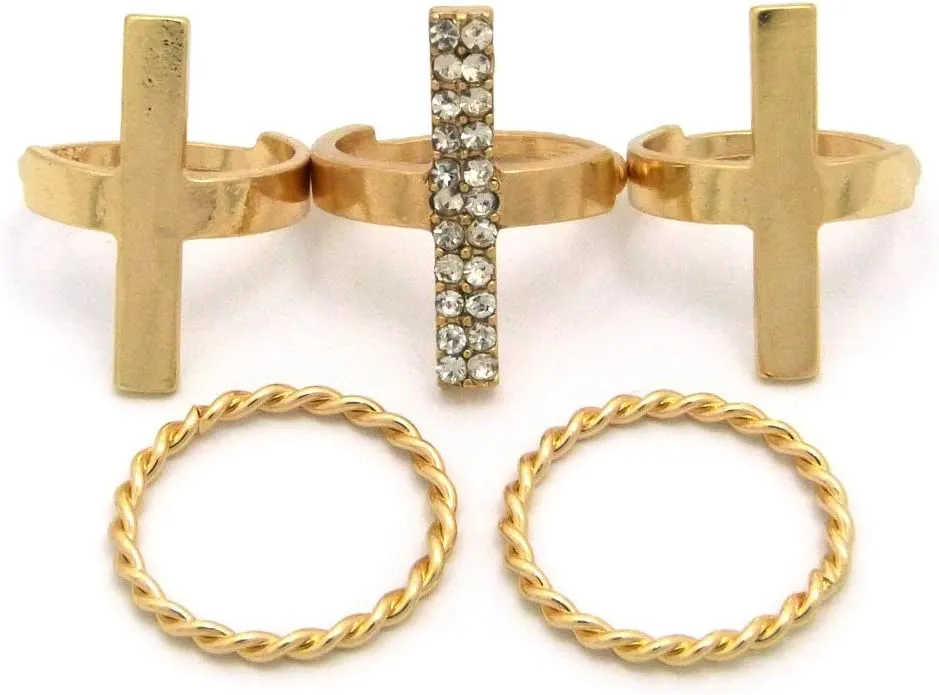 NYFASHION101 Women's Cross Bar Design 5 Piece Midi Ring Set
