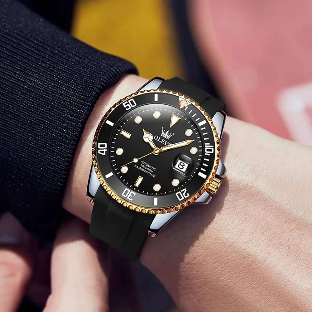 OLEVS Automatic Watch for Men, Big Face Business Casual Men's Self Winding Watch with Date, Classic Rotatable Bezel Luminous Waterproof Dress Watch for Men, Stainless Steel Band