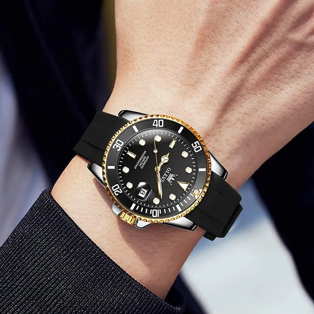 OLEVS Automatic Watch for Men, Big Face Business Casual Men's Self Winding Watch with Date, Classic Rotatable Bezel Luminous Waterproof Dress Watch for Men, Stainless Steel Band