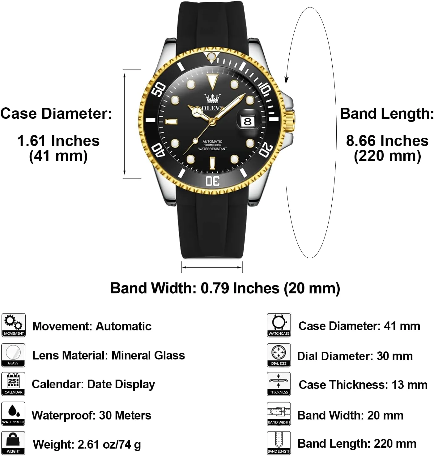 OLEVS Automatic Watch for Men, Big Face Business Casual Men's Self Winding Watch with Date, Classic Rotatable Bezel Luminous Waterproof Dress Watch for Men, Stainless Steel Band