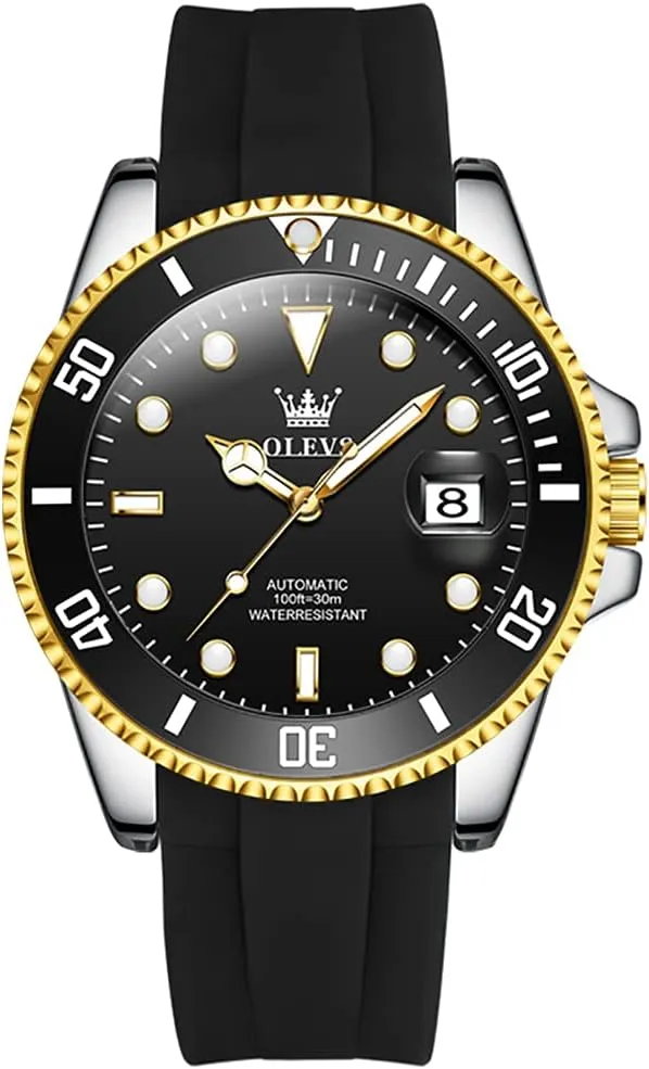 OLEVS Automatic Watch for Men, Big Face Business Casual Men's Self Winding Watch with Date, Classic Rotatable Bezel Luminous Waterproof Dress Watch for Men, Stainless Steel Band