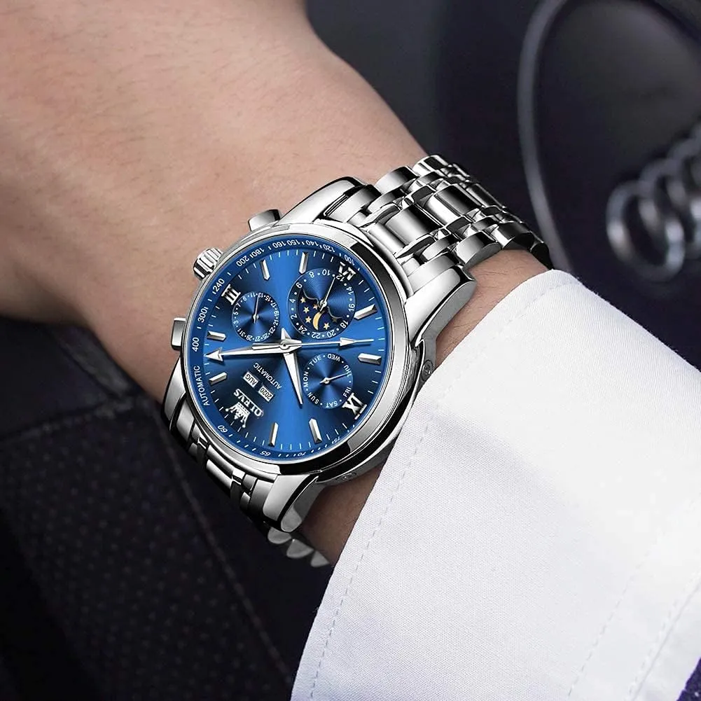 OLEVS Mens Watch Automatic Mechanical Tourbillon Self Winding Luxury Stainless Steel Waterproof Luminous Date Wrist Watch