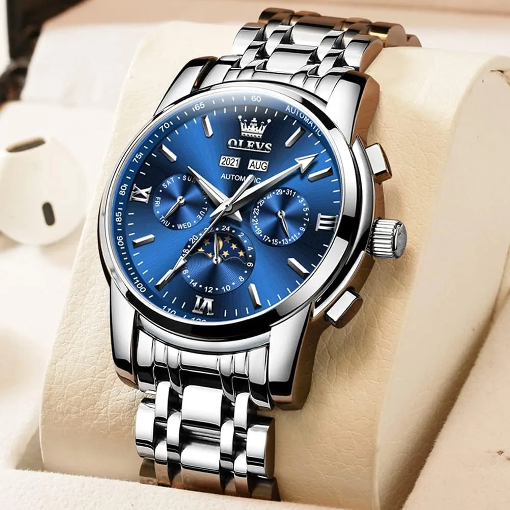 OLEVS Mens Watch Automatic Mechanical Tourbillon Self Winding Luxury Stainless Steel Waterproof Luminous Date Wrist Watch