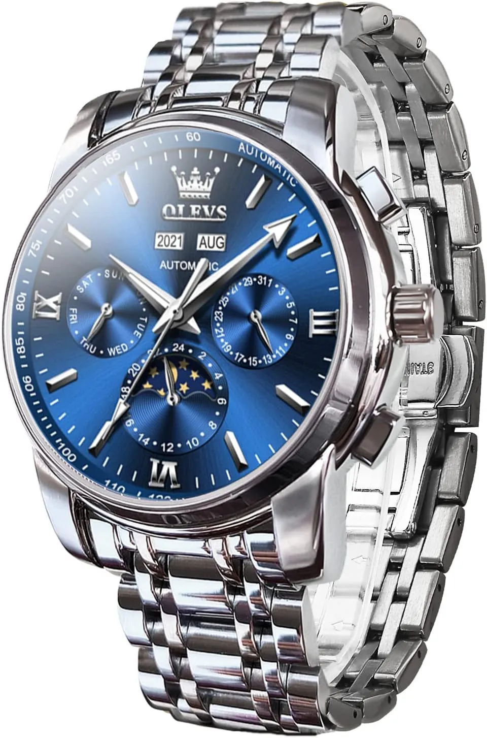 OLEVS Mens Watch Automatic Mechanical Tourbillon Self Winding Luxury Stainless Steel Waterproof Luminous Date Wrist Watch