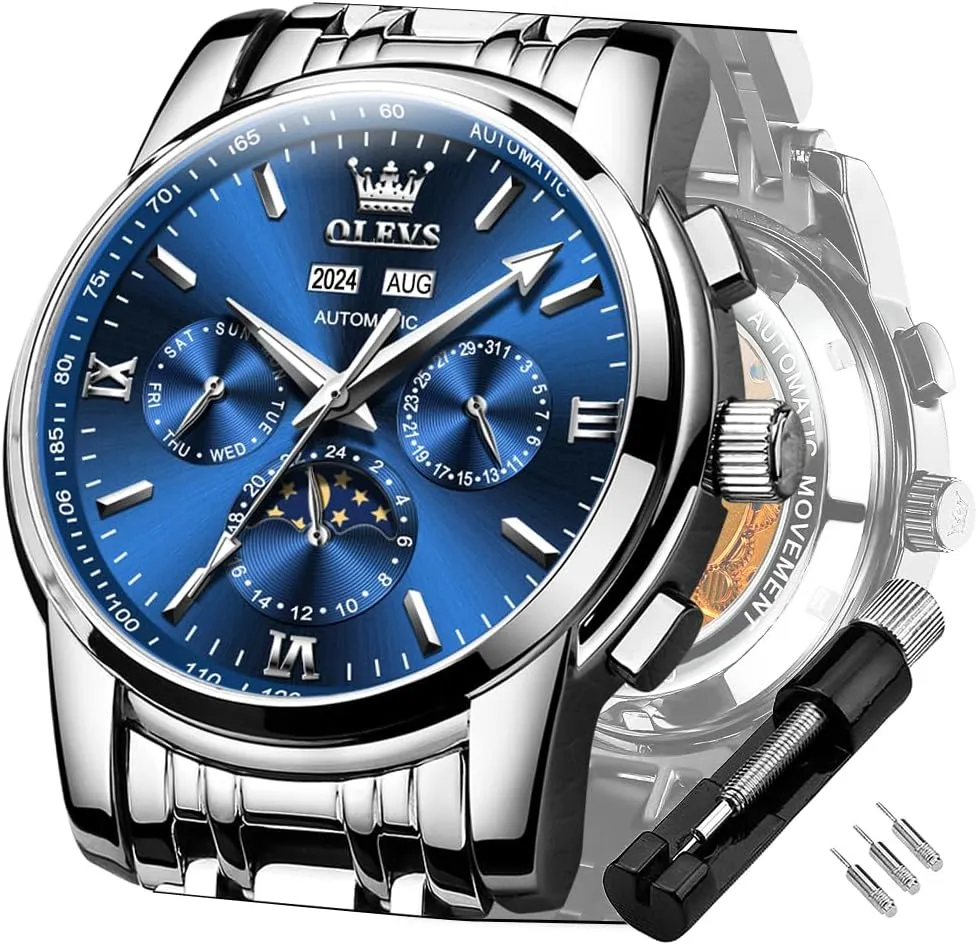 OLEVS Mens Watch Automatic Mechanical Tourbillon Self Winding Luxury Stainless Steel Waterproof Luminous Date Wrist Watch
