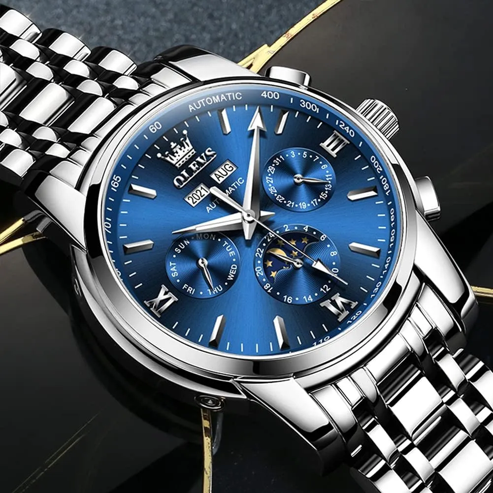 OLEVS Mens Watch Automatic Mechanical Tourbillon Self Winding Luxury Stainless Steel Waterproof Luminous Date Wrist Watch