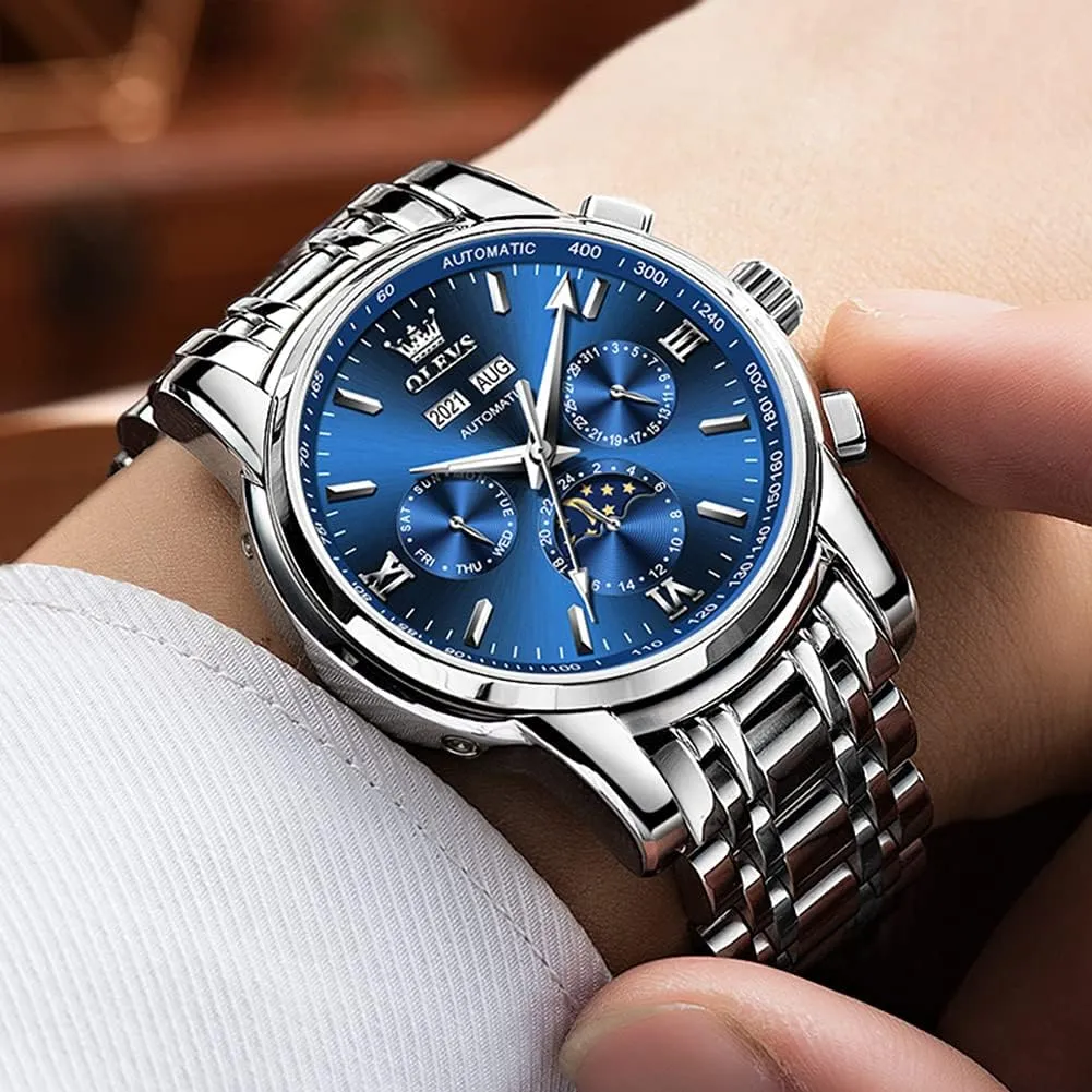 OLEVS Mens Watch Automatic Mechanical Tourbillon Self Winding Luxury Stainless Steel Waterproof Luminous Date Wrist Watch