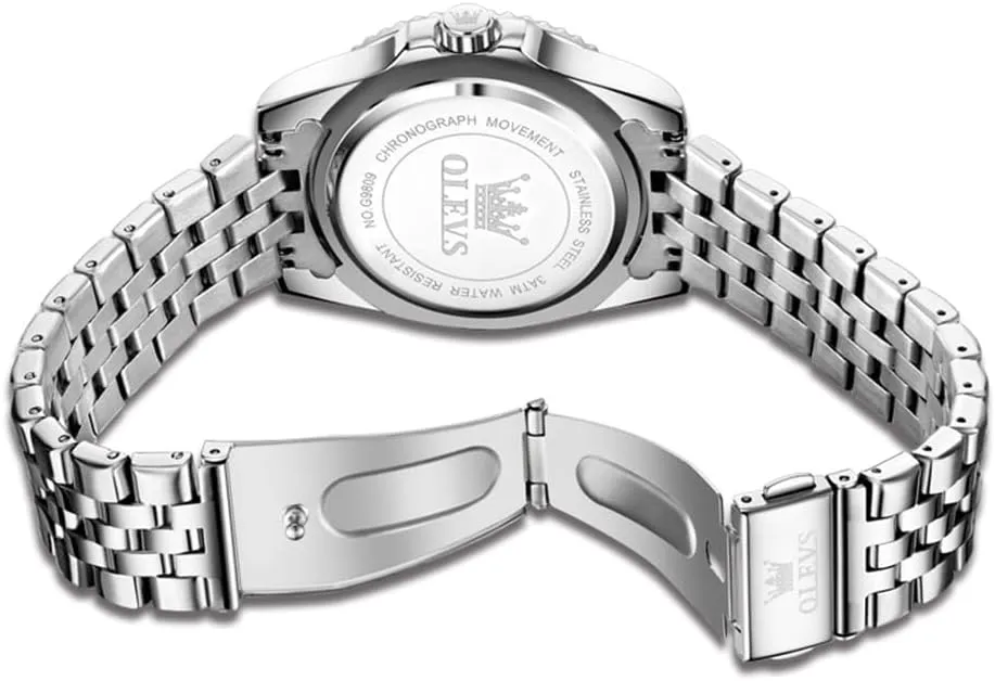 OLEVS Watch for Men Stainless Steel Business Dress Diamond Large Dial Waterproof Mens Watches with Date Wrist Watch
